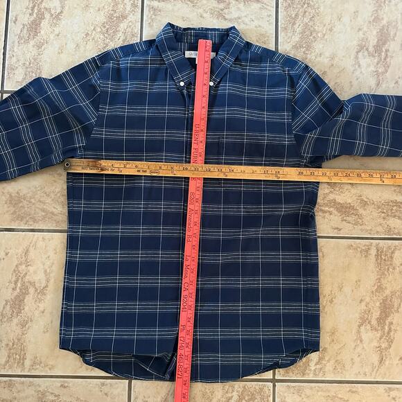 Outerknown Check Print Button Front Long Sleeve Shirt Blue‎ Men's Size Large - Picture 2 of 6